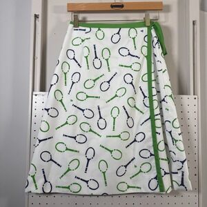VTG The Vested Gentress A-Line‎ Wrap Skirt White Tennis Racket Print Sports 24"